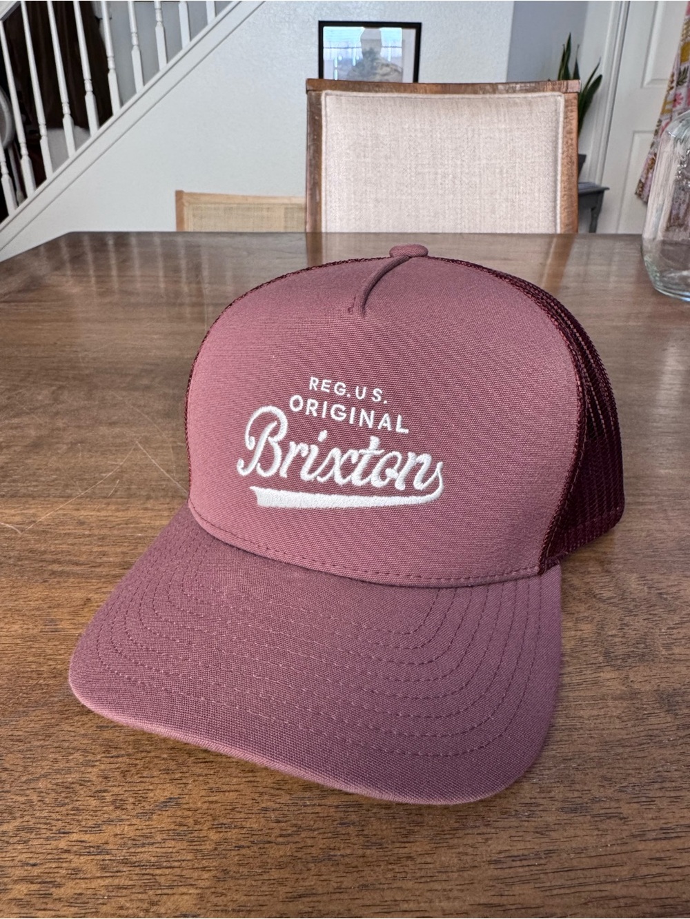 Brixton Maroon Trucker Cap with White Script